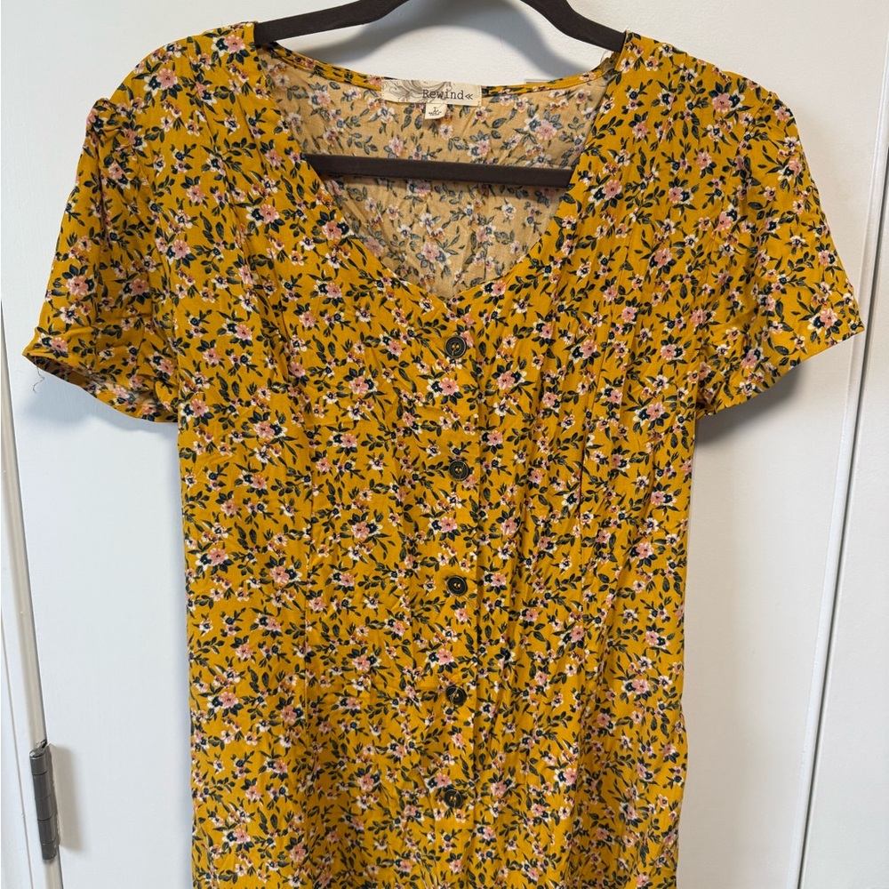 Rewind Yellow Floral Button-Down Dress